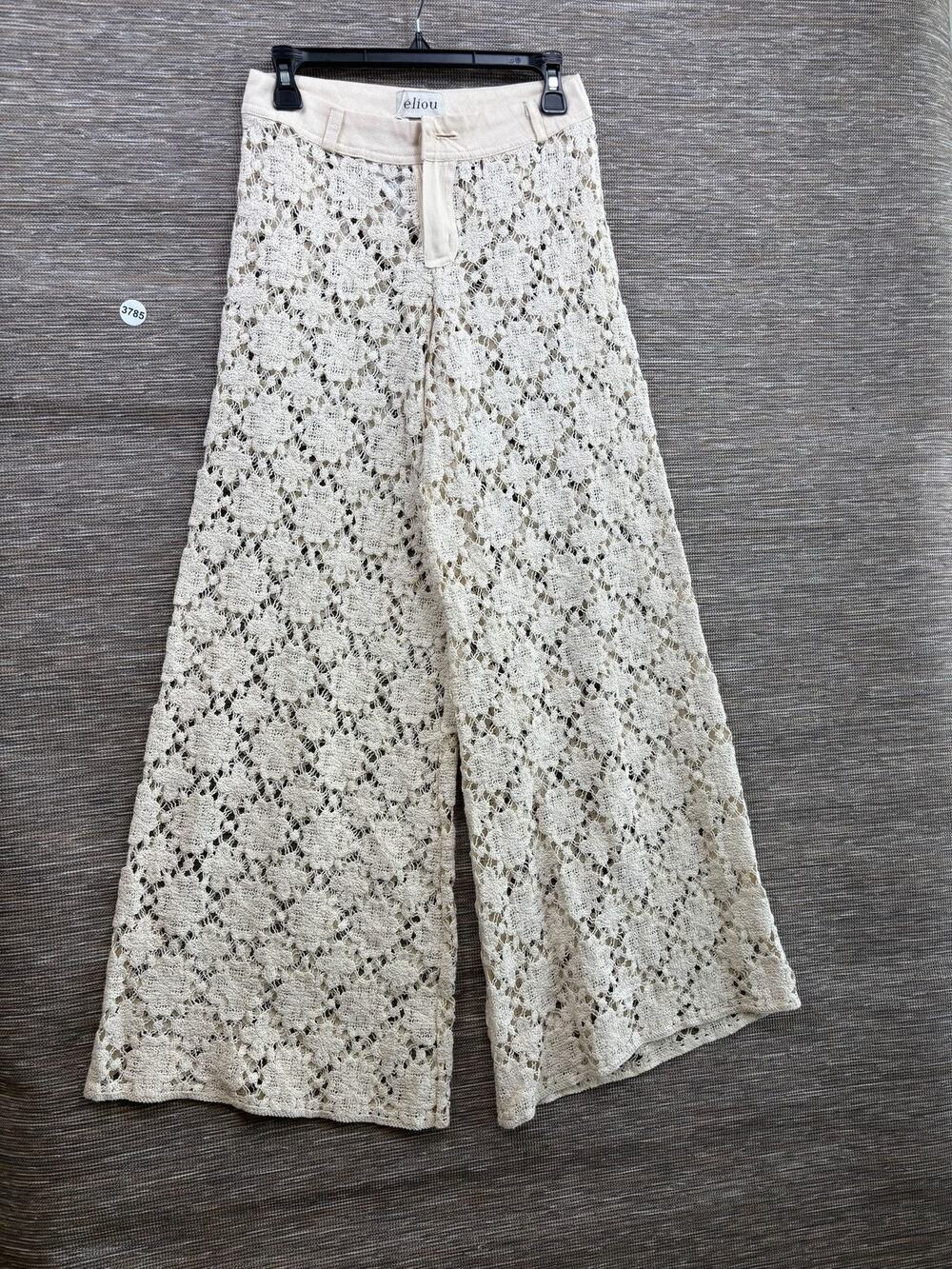 Éliou Dress Pants Womens Sz XS White Crochet Wide Leg Pao Pants Boho Brazil NEW